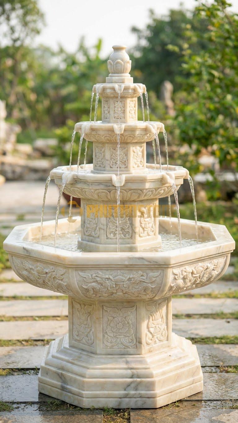 Đài phun nước đá vàng Nghệ An bát giác phong thủy