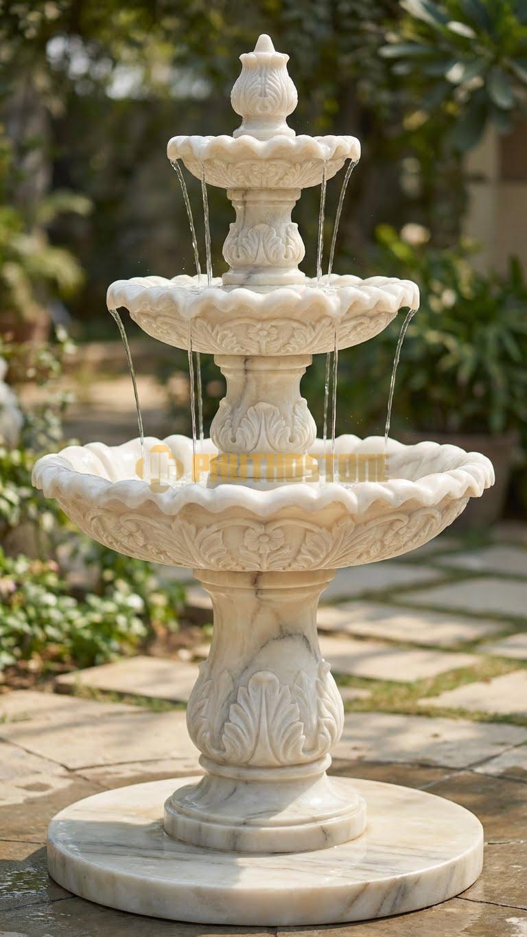 Đài phun nước đá vàng Nghệ An chạm khắc hoa dây