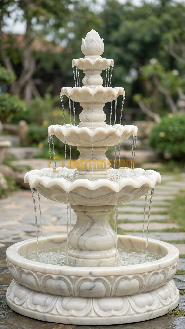 Đài phun nước đá vàng Nghệ An chạm khắc hoa sen