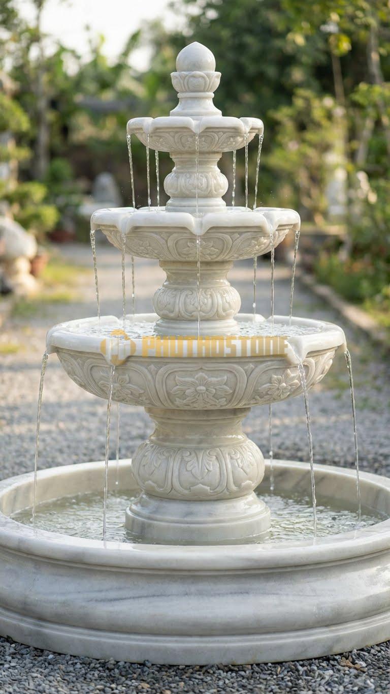 Đài phun nước đá vàng Nghệ An hình tròn trơn