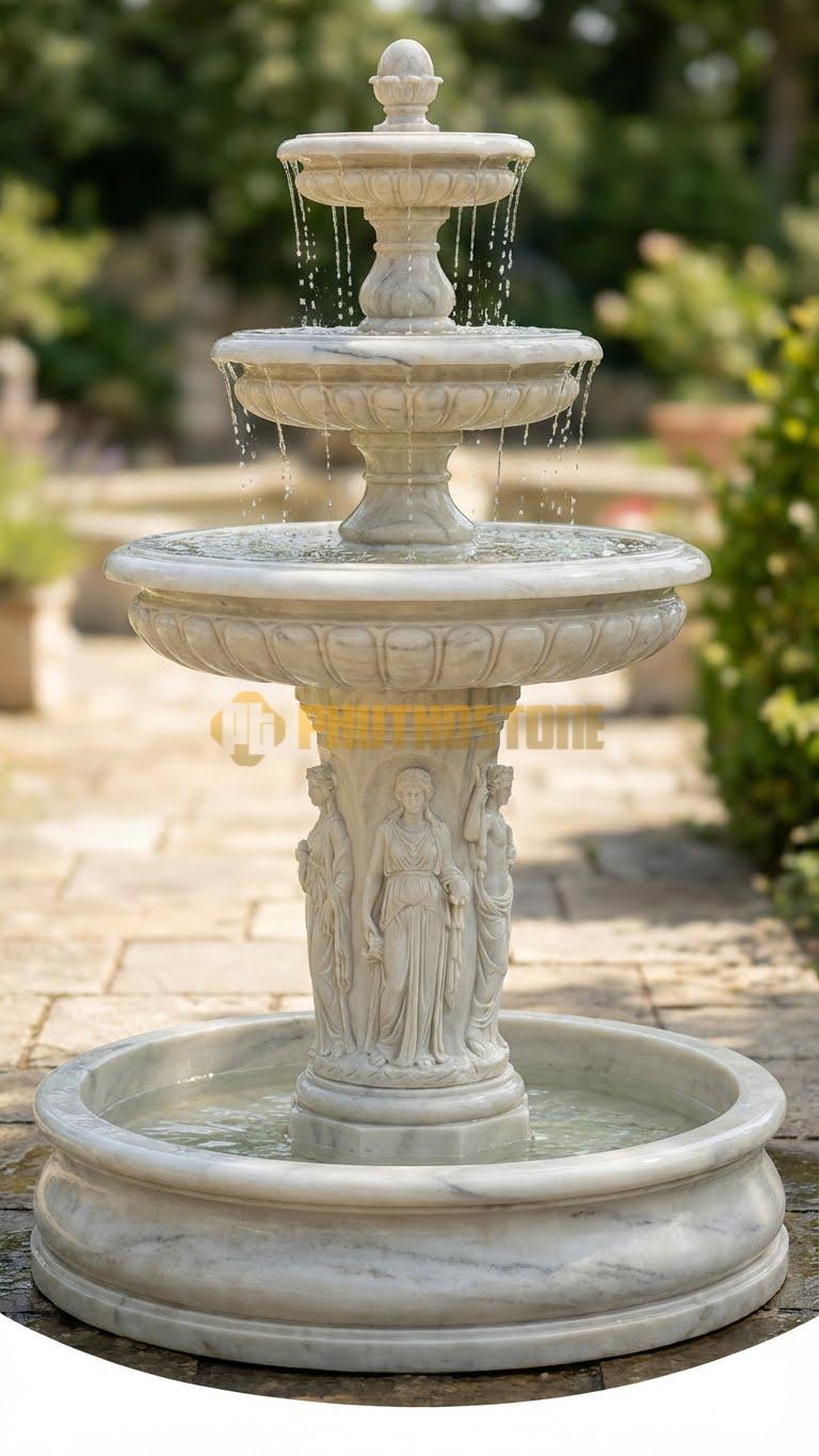 Đài phun nước phù điêu các vị thần đỉnh Olympus chạm nổi 5cm cao 3m