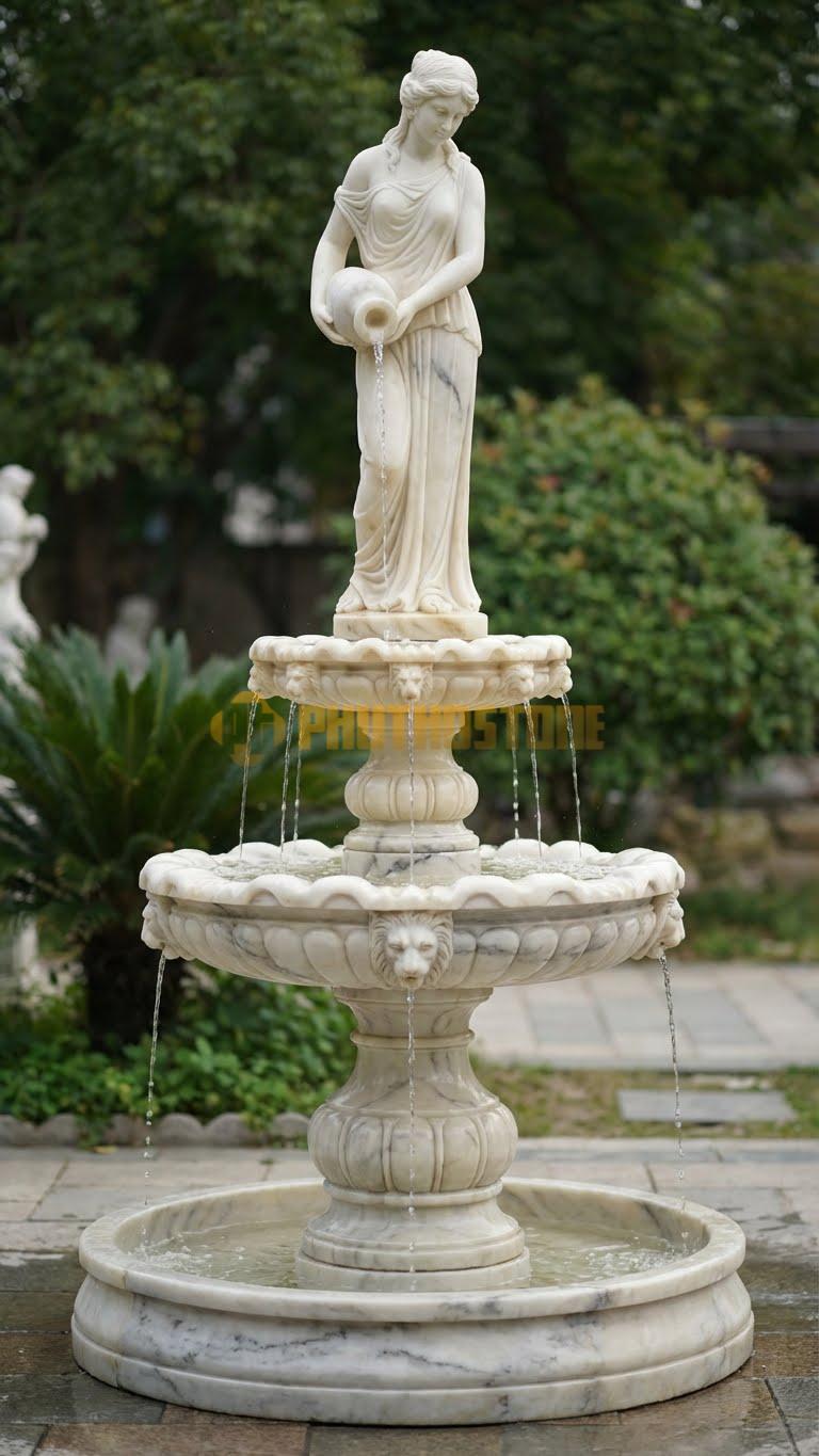 Đài phun nước tượng người đàn bà đổ nước (Water Carrier) nét mặt thần thái cao 2m