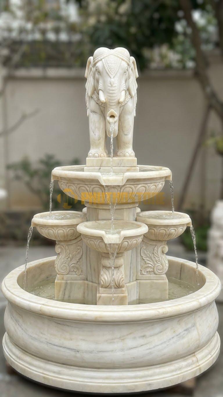 Đài phun nước tượng Voi (Bạch Tượng) dâng vòi phun nước trang sức tỉ mỉ cao 2m