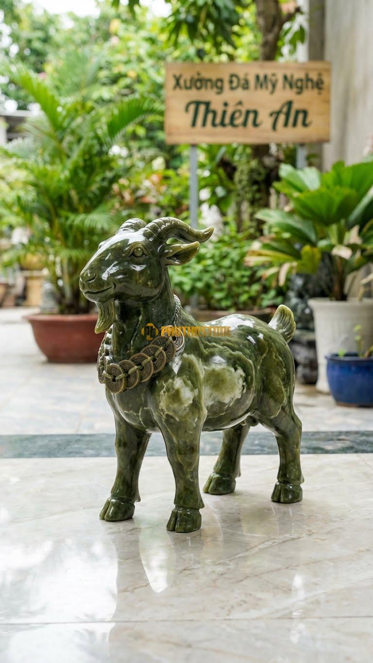 Dê Tài Lộc Bằng Đá Serpentine, Kiểu Dáng Đeo Chuỗi Tiền Cổ Trên Cổ. Kích Thước Cao 30cm.