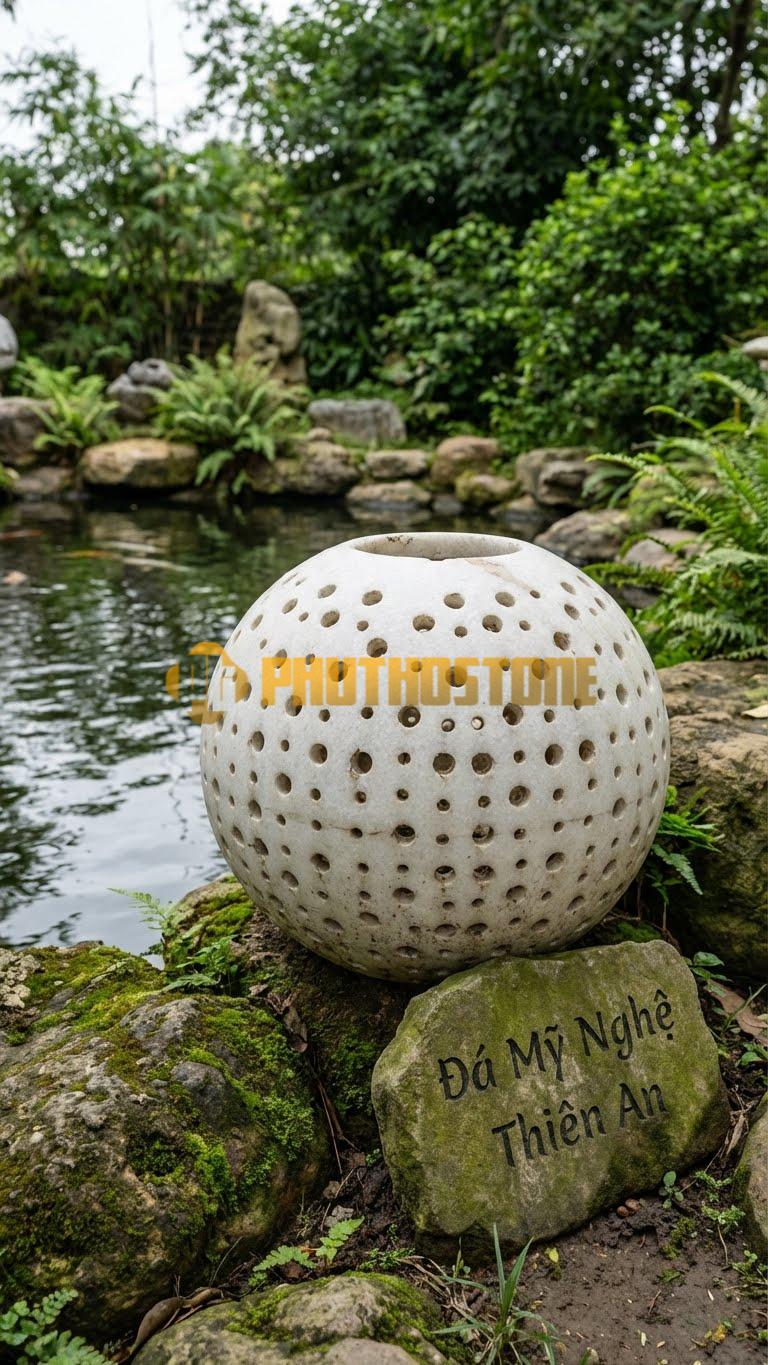Đèn Đá Granite Quả Cầugranite Tròn Trơn Mài Bóng Loáng, Phản Chiếu Cảnh Vật D30Cm