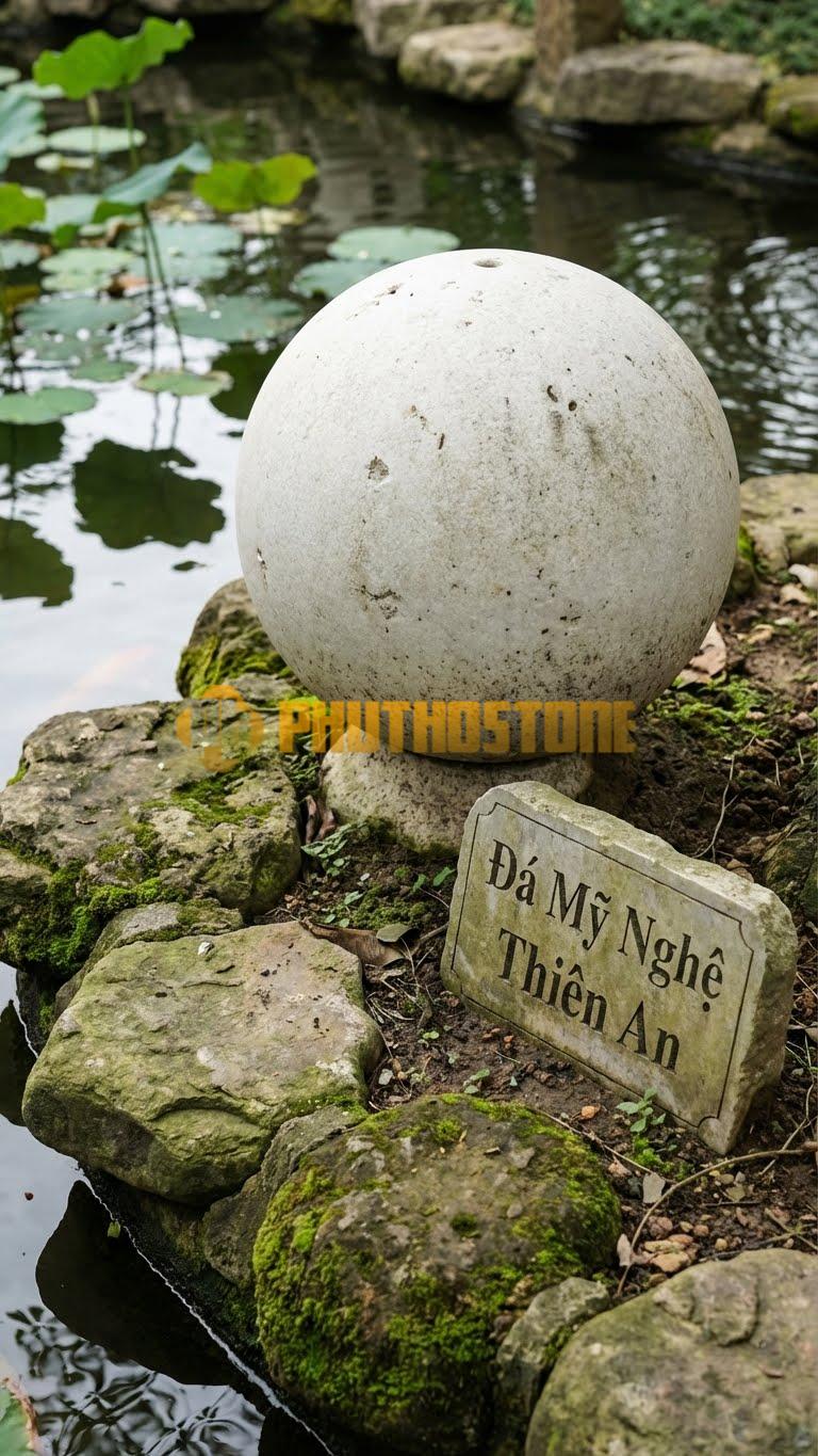 Đèn Đá Granite Quả Cầumàu Đen Tuyền Hoặc Trắng Vân Mây, Mịn Màng Như Ngọc D25Cm