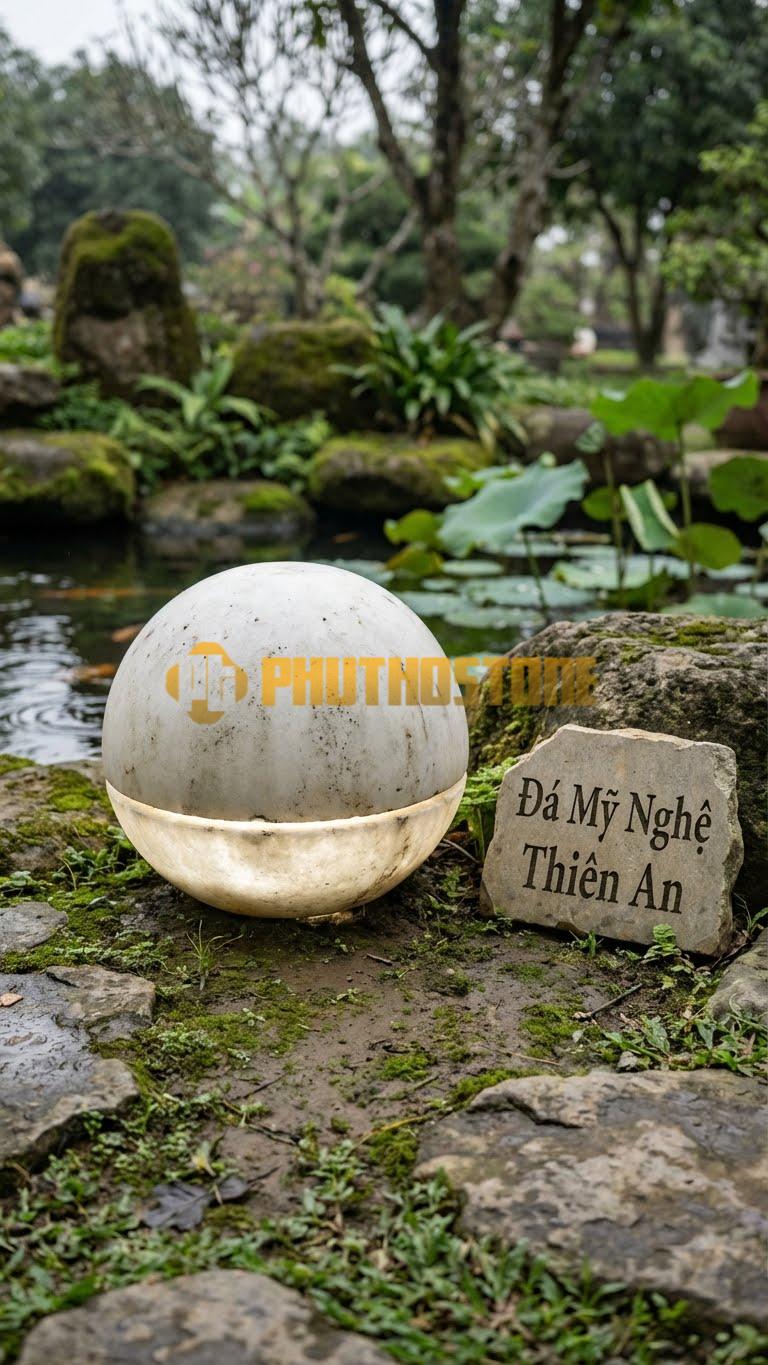 Đèn Đá Granite Quả Cầurỗng Khoan Nhiều Lỗ Tròn Nhỏ Khắp Bề Mặt Như Bầu Trời Sao D40Cm