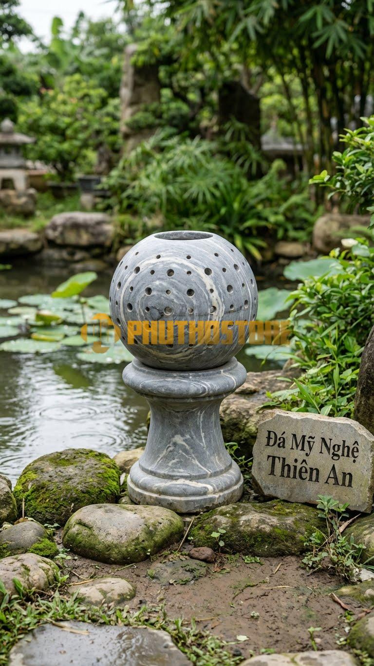 Đèn Đá Sa Thạch Quả Cầugranite Tròn Trơn Mài Bóng Loáng, Phản Chiếu Cảnh Vật D30Cm