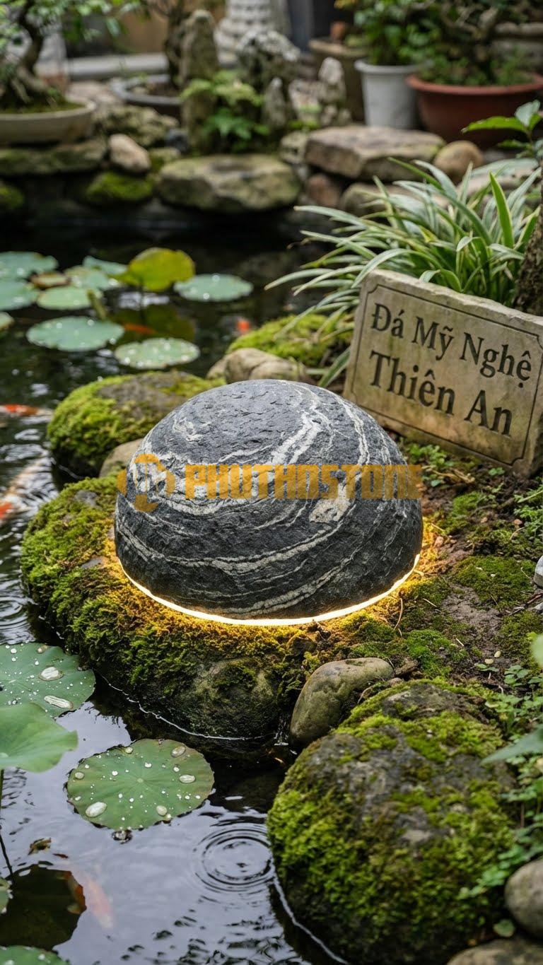 Đèn Đá Sa Thạch Quả Cầurỗng Khoan Nhiều Lỗ Tròn Nhỏ Khắp Bề Mặt Như Bầu Trời Sao D40Cm