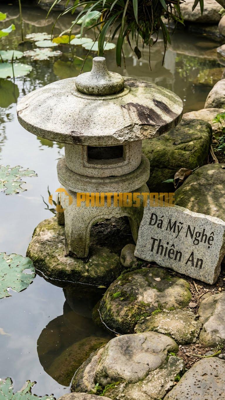 Đèn Đá Serpentine Cuội Suối Hình Tròn Tự Nhiên, Khoét Rỗng Ruột, Giữ Nguyên Vỏ Rêu Phong D30Cm