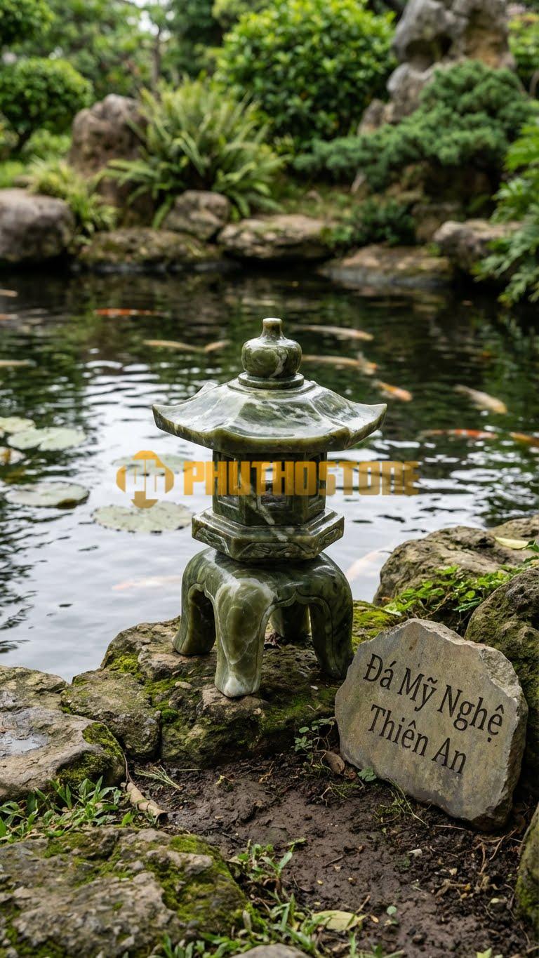 Đèn Đá Serpentine Misaki Dáng Thấp Không Chân, Đặt Trực Tiếp Lên Tảngven Hồ, Mái Tròn Nhỏ Cao 30Cm