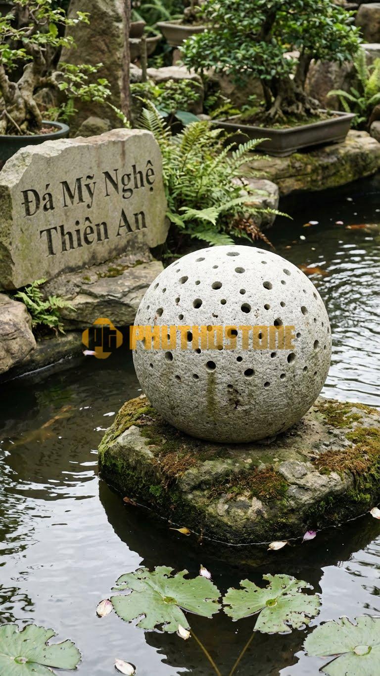 Đèn Đá Serpentine Quả Cầugranite Tròn Trơn Mài Bóng Loáng, Phản Chiếu Cảnh Vật D30Cm