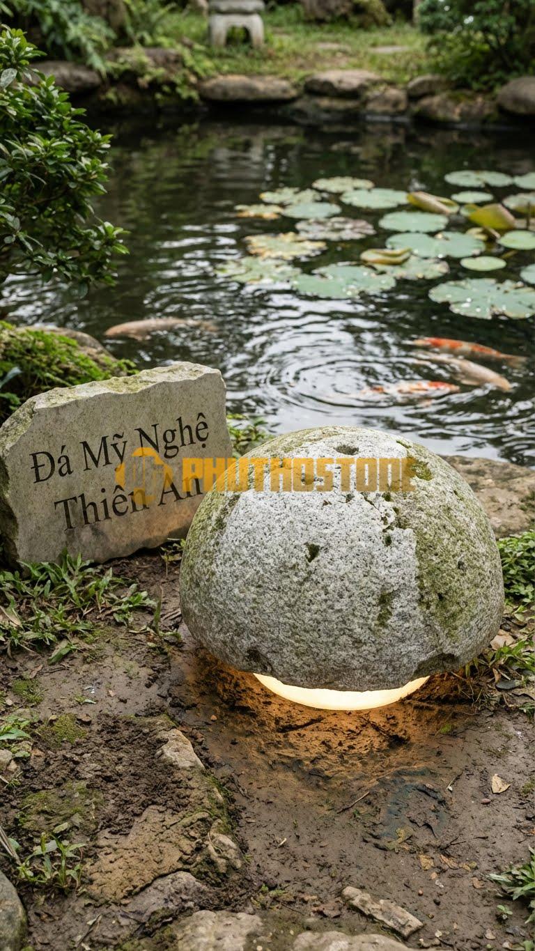 Đèn Đá Serpentine Quả Cầurỗng Khoan Nhiều Lỗ Tròn Nhỏ Khắp Bề Mặt Như Bầu Trời Sao D40Cm