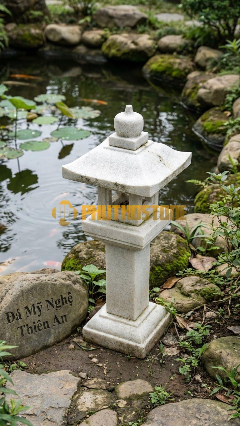 Đèn Đá Trắng Muối Bệt Mái Ô (Umbrella Style), Che Phủ Một Khoảng Sáng Nhỏ Dưới Thấp, Dáng Mảnh Cao 25Cm