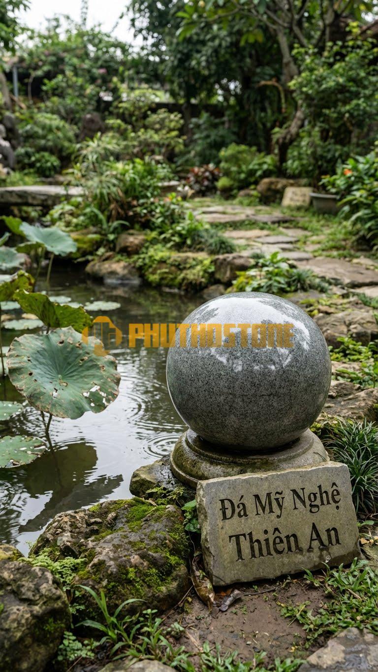 Đèn Đá Trắng Muối Quả Cầugranite Tròn Trơn Mài Bóng Loáng, Phản Chiếu Cảnh Vật D30Cm