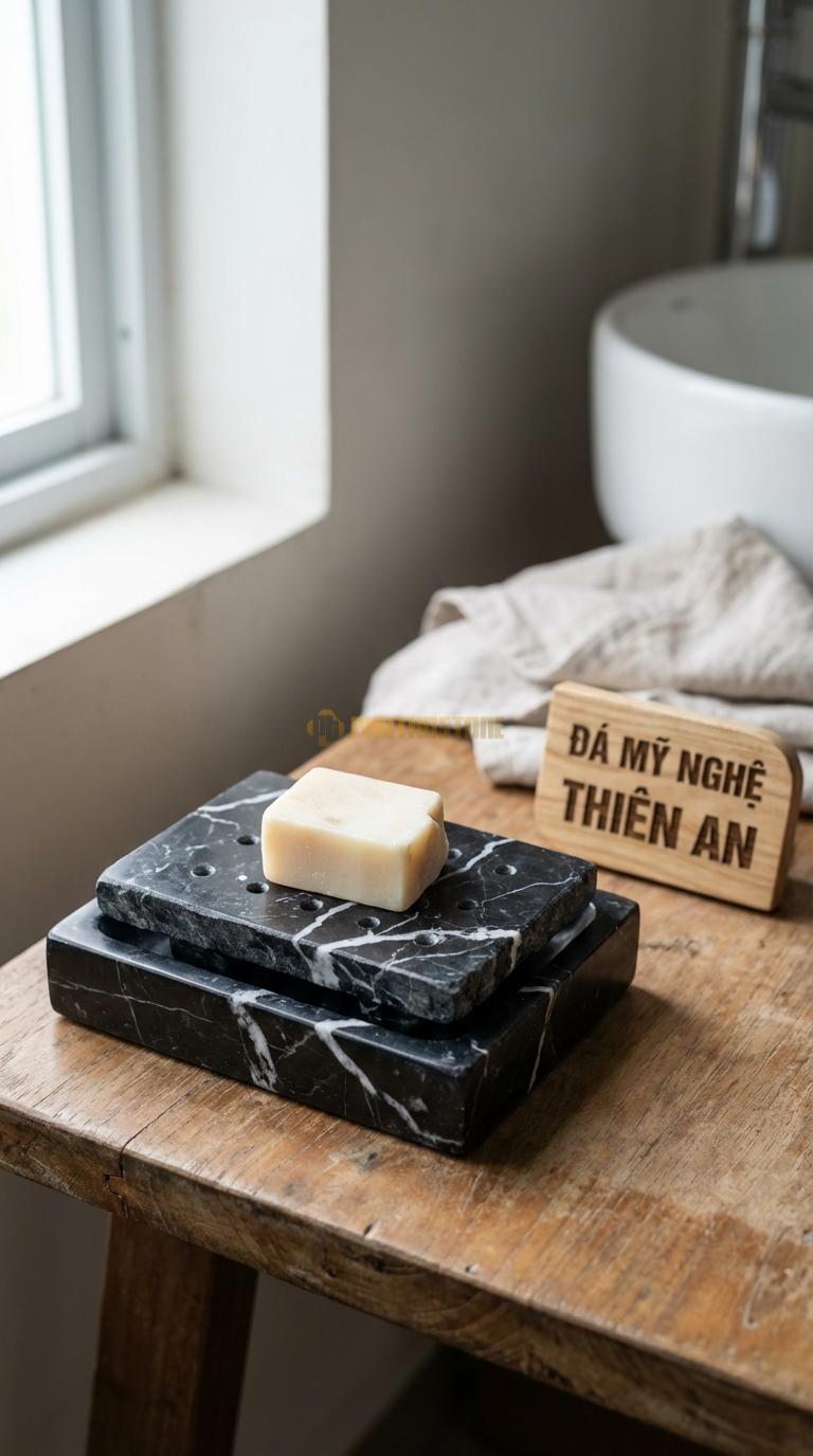 Đĩa Để Đá Đen Tia Chớp Xà Phòng Hai Lớp Lớp Trên Đá Đục Lỗ, Lớp Dưới Khay Hứng Nước 13cm x 10cm x 4cm