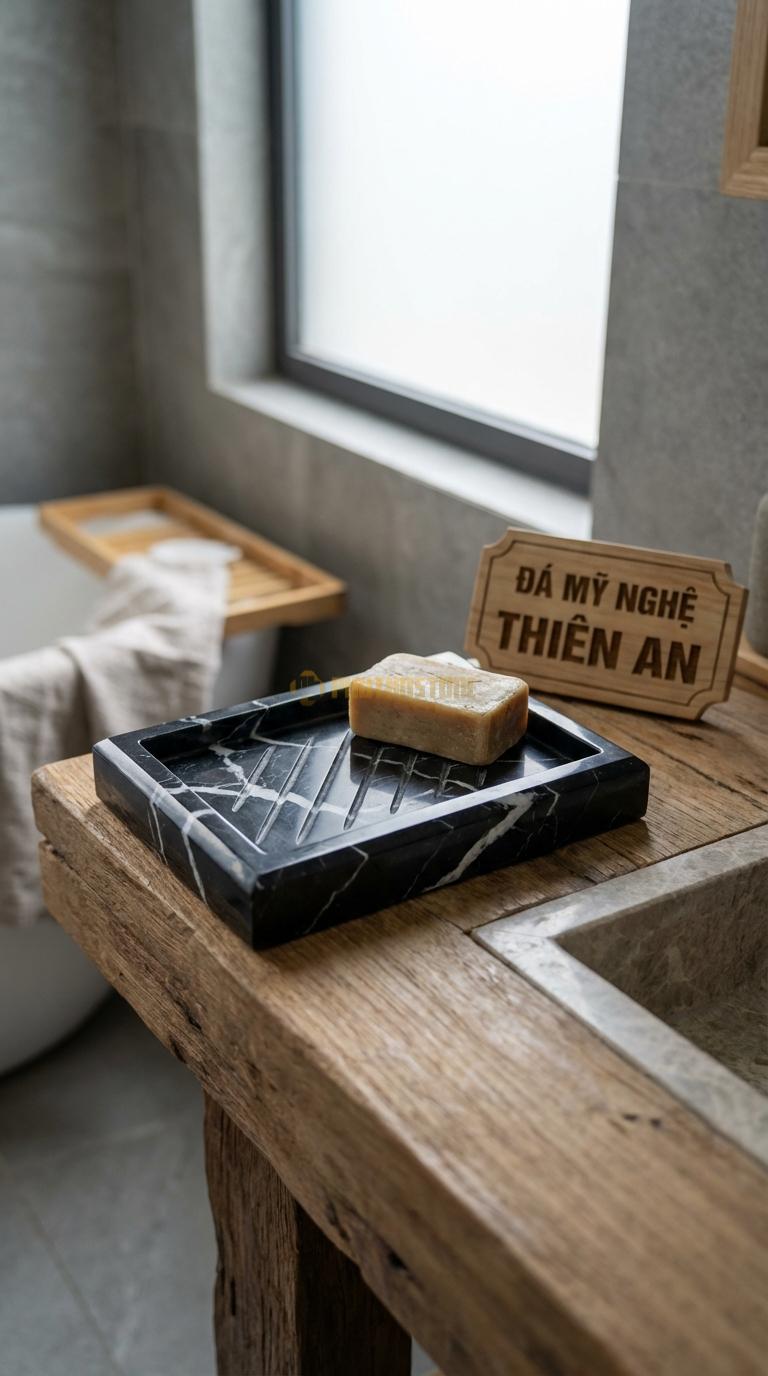 Đĩa Để Đá Đen Tia Chớp Xà Phòng Hình Chữ Nhật Mài Vát 4 Cạnh, Lòng Phẳng Soi Rãnh Chéo 12cm x 8cm x 2cm