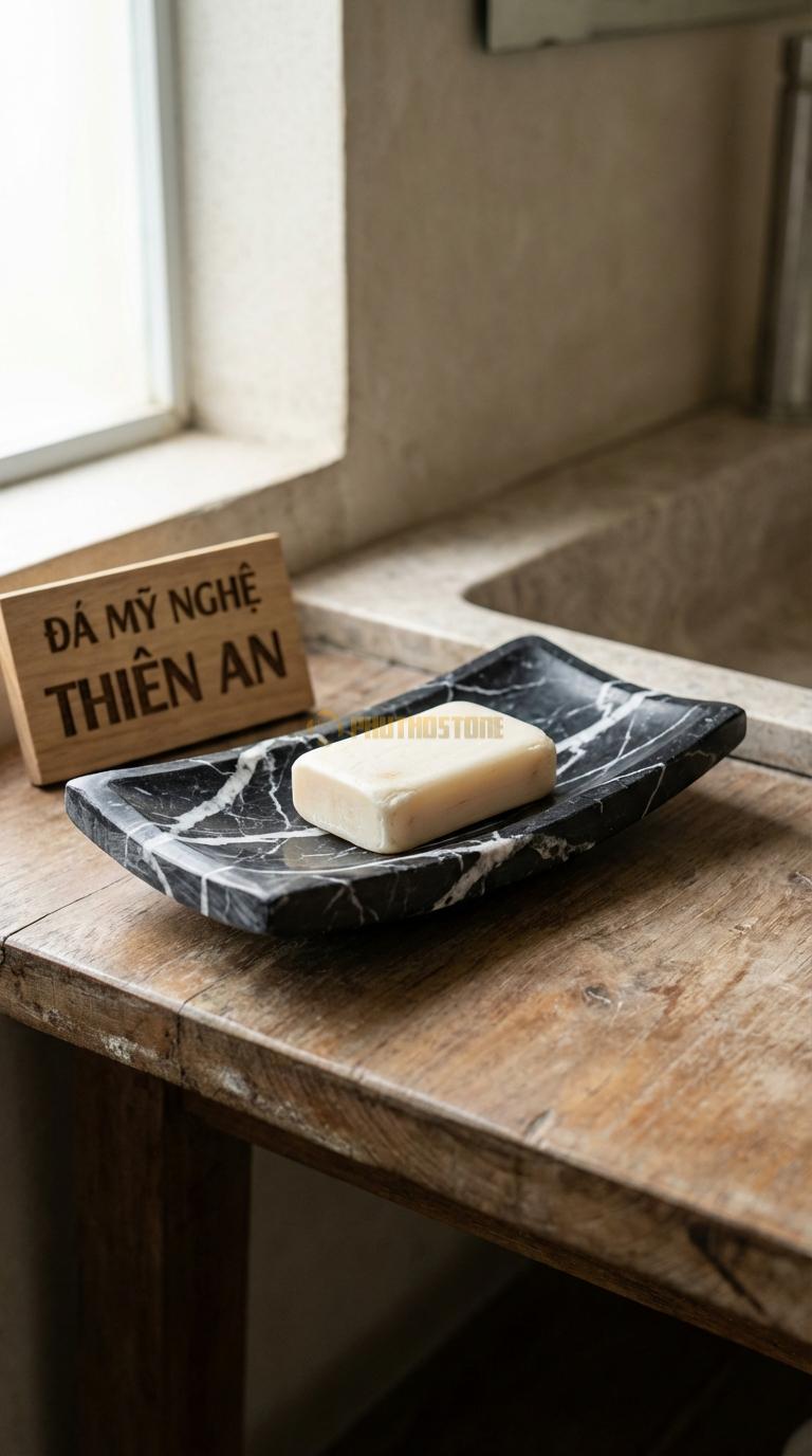 Đĩa Để Đá Đen Tia Chớp Xà Phòng Hình Thuyền Hai Đầu Vuốt Cao, Tạo Độ Cong Nghệ Thuật 16cm x 7cm x 3.5cm