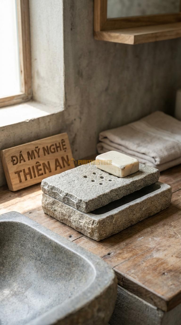 Đĩa Để Đá Granite Xà Phòng Hai Lớp Lớp Trên Đá Đục Lỗ, Lớp Dưới Khay Hứng Nước 13cm x 10cm x 4cm