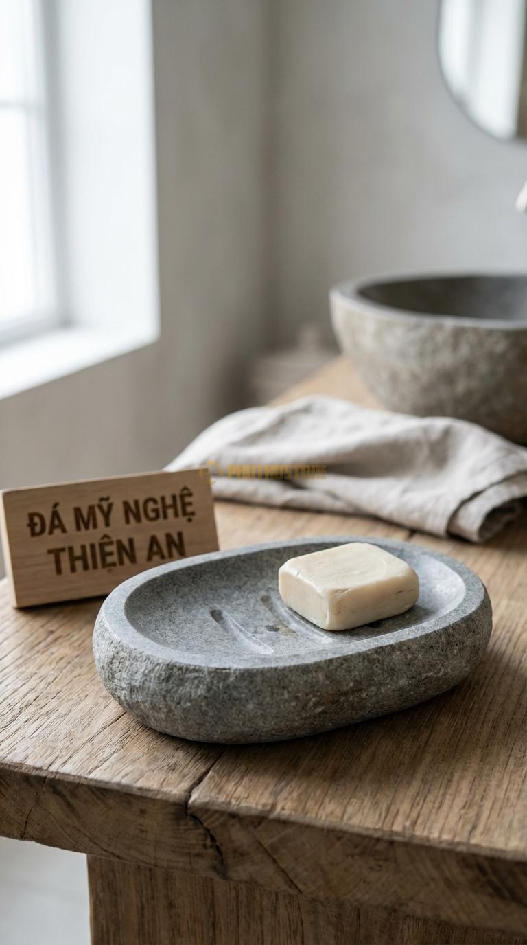 Đĩa Để Đá Granite Xà Phòng Hình Oval Có 3 Rãnh Thoát Nước Ở Giữa Lòng Đĩa 13cm x 9cm x 2.5cm