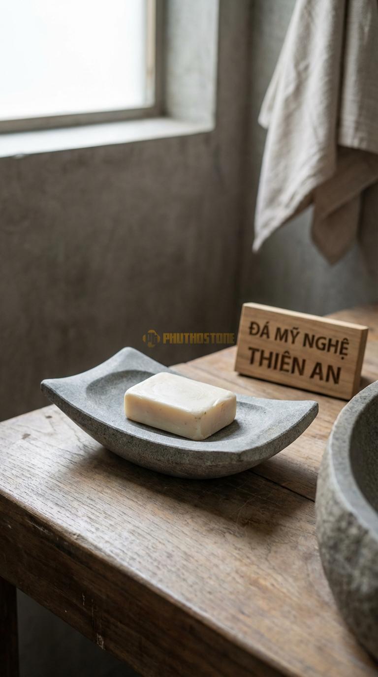 Đĩa Để Đá Granite Xà Phòng Hình Thuyền Hai Đầu Vuốt Cao, Tạo Độ Cong Nghệ Thuật 16cm x 7cm x 3.5cm