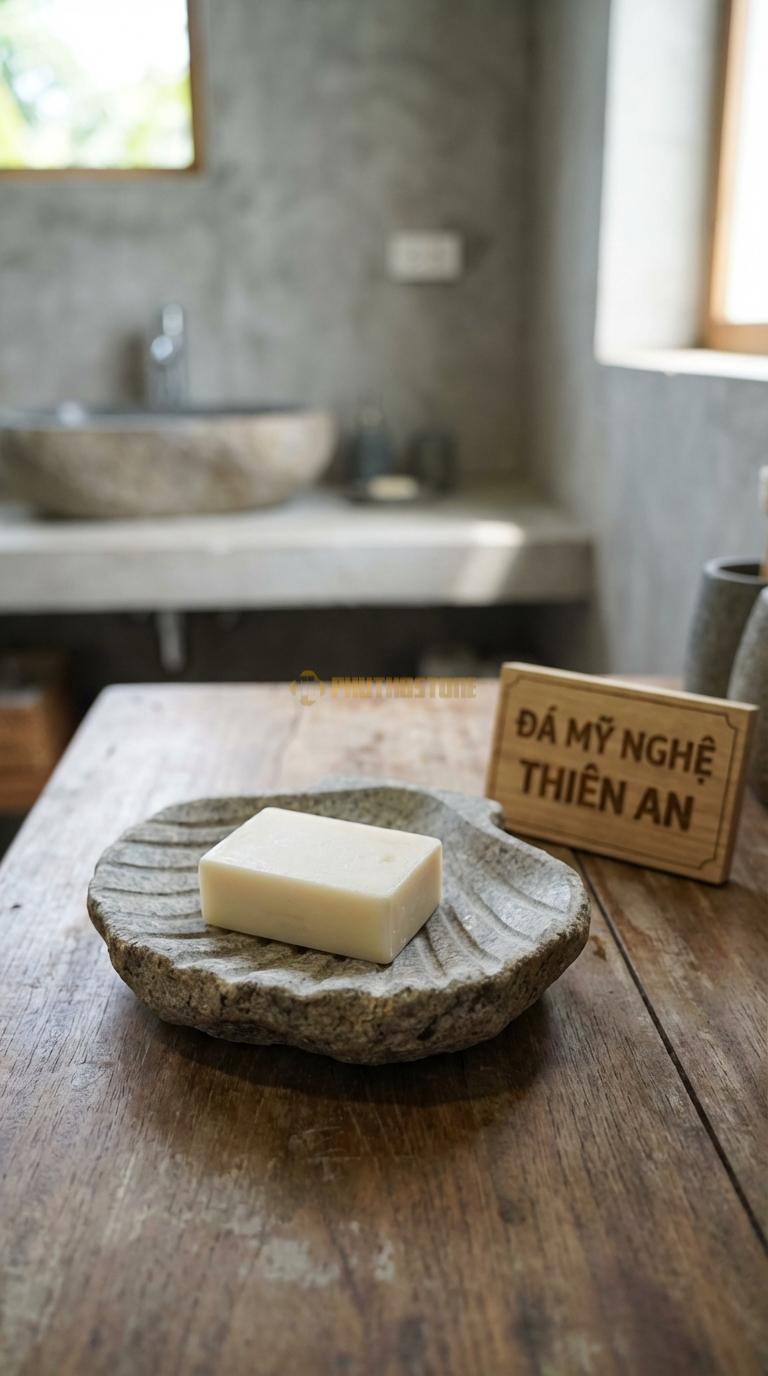 Đĩa Để Đá Granite Xà Phòng Hình Vỏ Sò Chạm Khắc Các Đường Gân Vỏ Sò Tự Nhiên 14cm x 11cm x 3cm