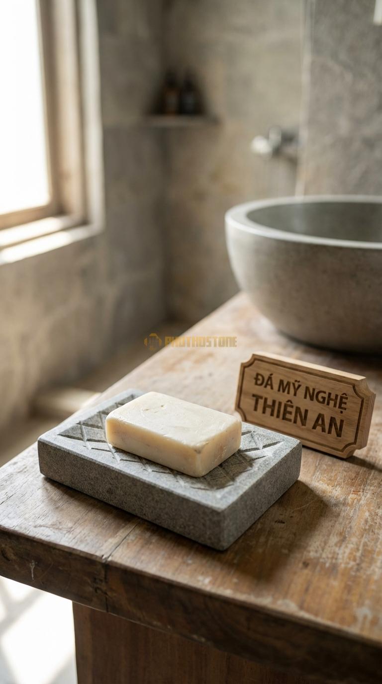 Đĩa Để Đá Granite Xà Phòng Khía Rãnh Kim Cương Họa Tiết Quả Trám (Diamond Cut) Chống Trượt 13cm x 9cm x 2.5cm