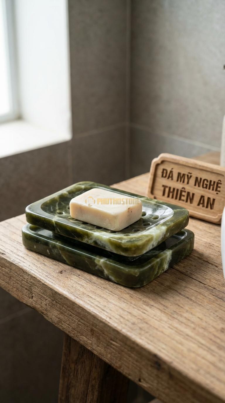 Đĩa Để Đá Serpentine Xà Phòng Hai Lớp Lớp Trên Đá Đục Lỗ, Lớp Dưới Khay Hứng Nước 13cm x 10cm x 4cm
