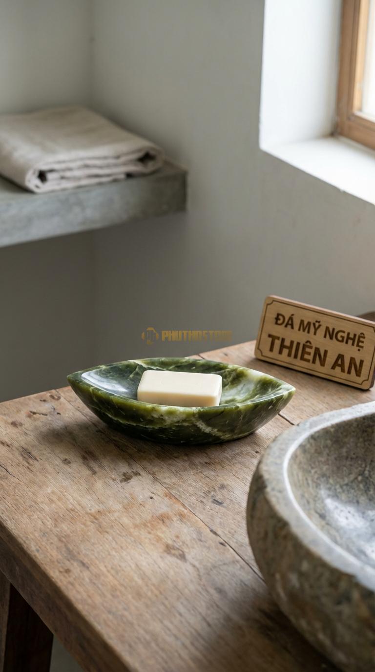 Đĩa Để Đá Serpentine Xà Phòng Hình Thuyền Hai Đầu Vuốt Cao, Tạo Độ Cong Nghệ Thuật 16cm x 7cm x 3.5cm