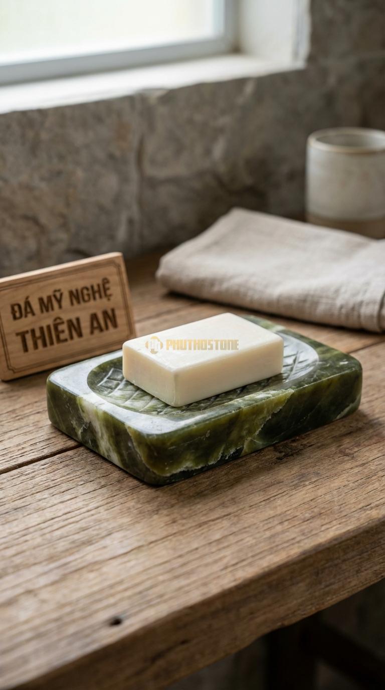 Đĩa Để Đá Serpentine Xà Phòng Khía Rãnh Kim Cương Họa Tiết Quả Trám (Diamond Cut) Chống Trượt 13cm x 9cm x 2.5cm