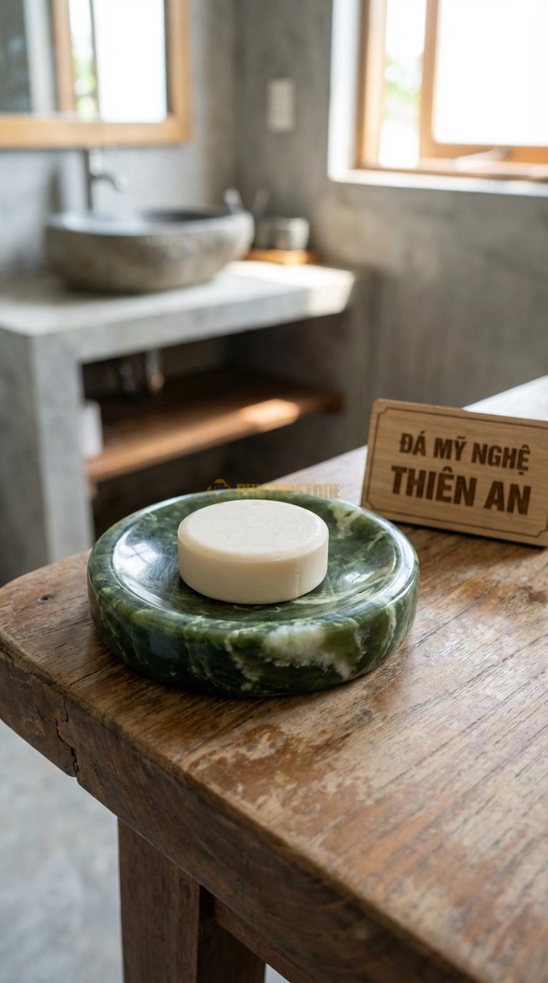 Đĩa Để Đá Serpentine Xà Phòng Tròn Zen Dáng Như Một Chiếc Bát Dẹt Cực Tối Giản Đường Kính 12cm x H2.5cm