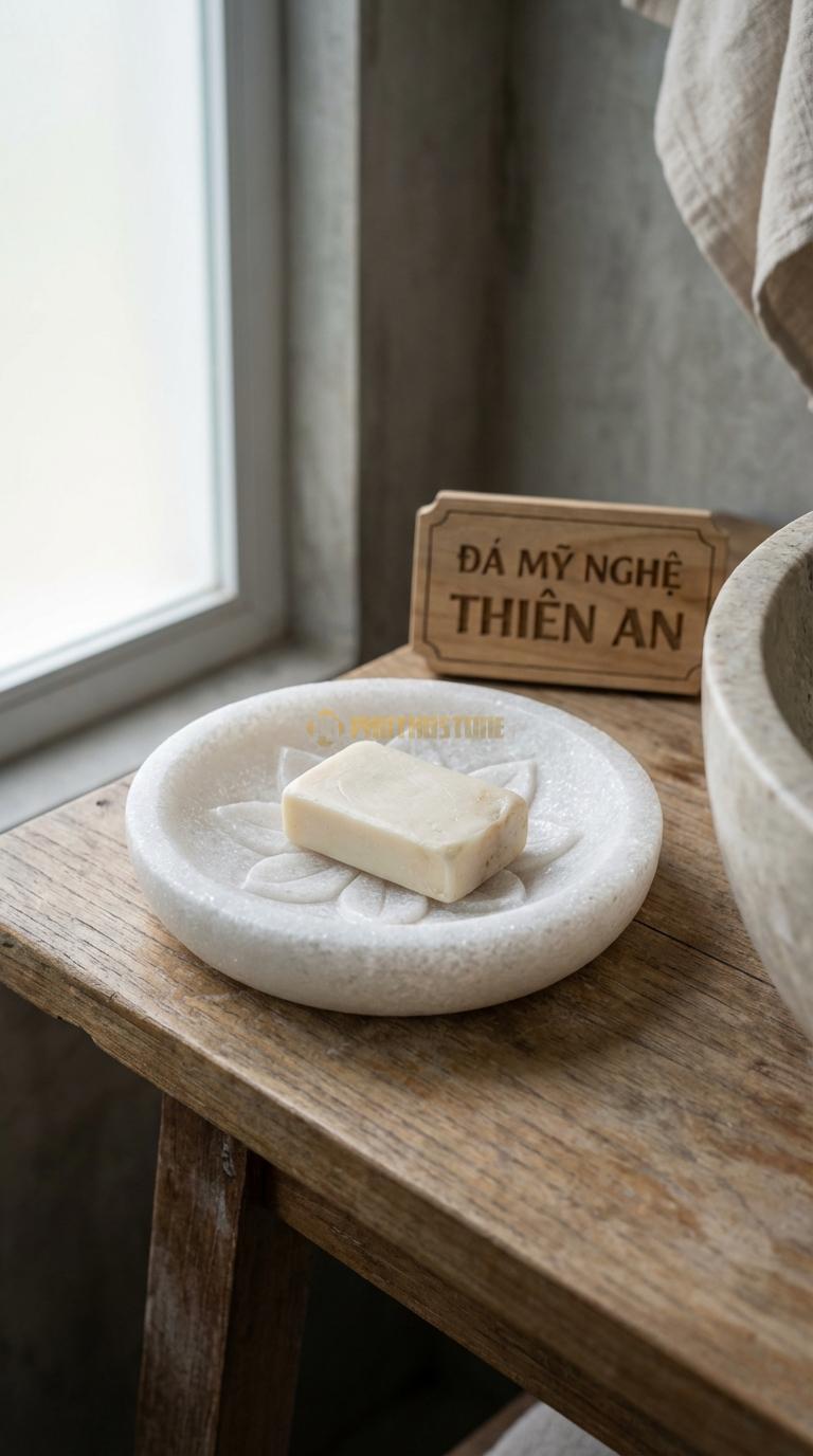 Đĩa Để Đá Trắng Muối Xà Phòng Chạm Hoa Cúc Lòng Đĩa Chạm Hình Bông Cúc 8 Cánh Đường Kính 11cm x H3cm