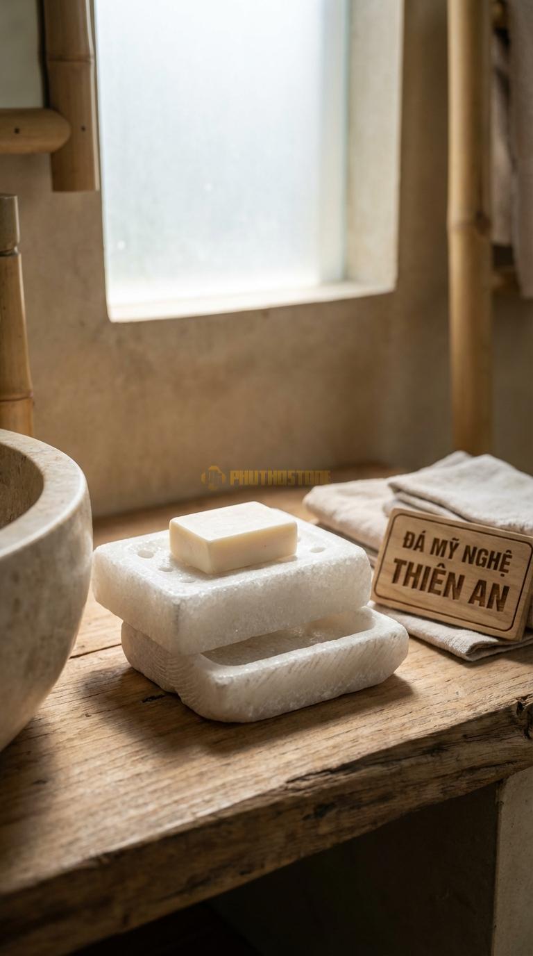Đĩa Để Đá Trắng Muối Xà Phòng Hai Lớp Lớp Trên Đá Đục Lỗ, Lớp Dưới Khay Hứng Nước 13cm x 10cm x 4cm