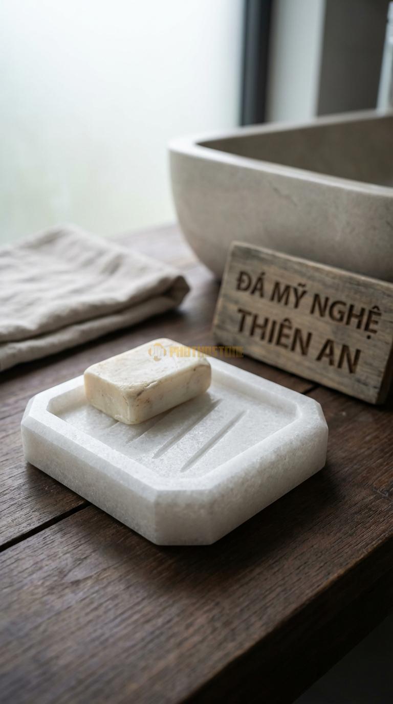 Đĩa Để Đá Trắng Muối Xà Phòng Hình Chữ Nhật Mài Vát 4 Cạnh, Lòng Phẳng Soi Rãnh Chéo 12cm x 8cm x 2cm