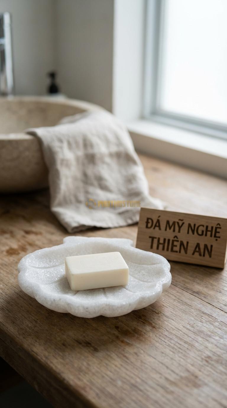 Đĩa Để Đá Trắng Muối Xà Phòng Hình Vỏ Sò Chạm Khắc Các Đường Gân Vỏ Sò Tự Nhiên 14cm x 11cm x 3cm