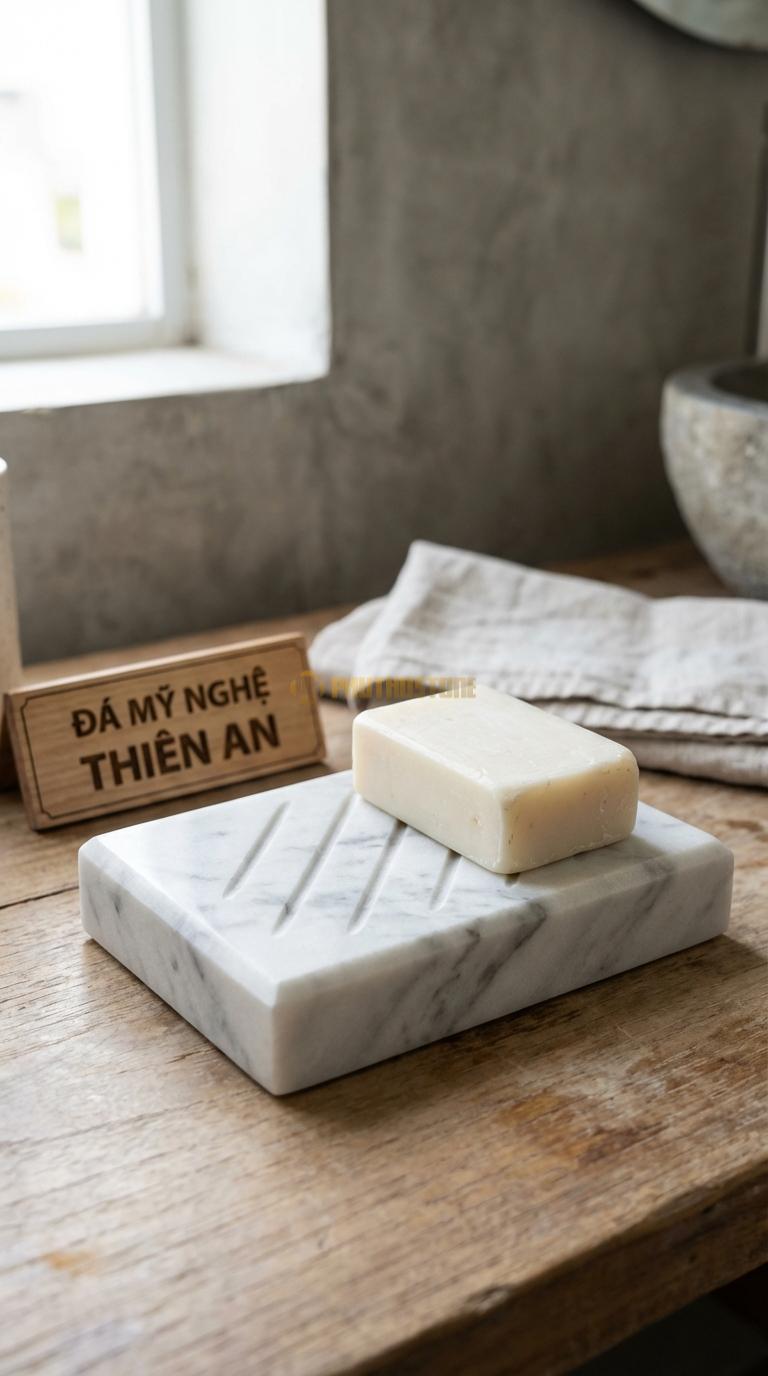 Đĩa Để Đá Trắng Xanh Xà Phòng Hình Chữ Nhật Mài Vát 4 Cạnh, Lòng Phẳng Soi Rãnh Chéo 12cm x 8cm x 2cm