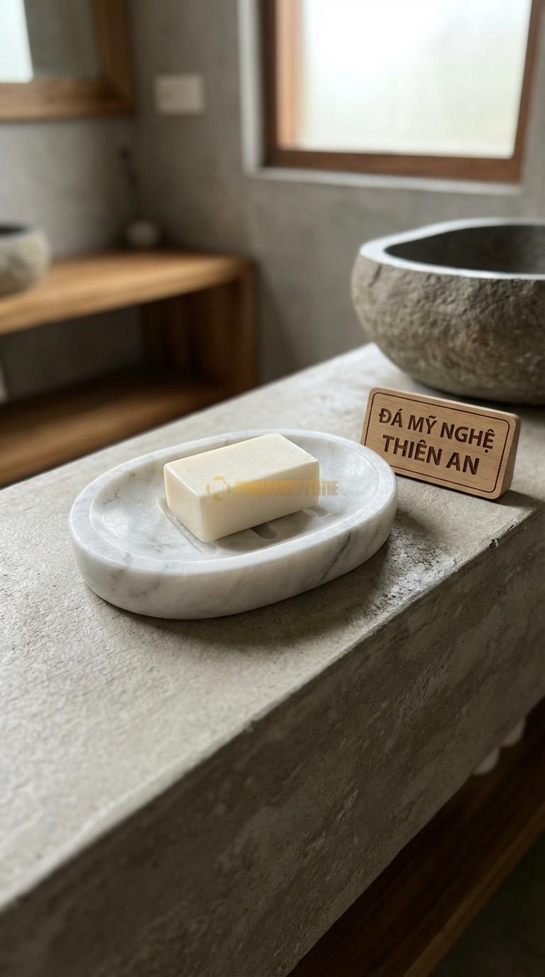 Đĩa Để Đá Trắng Xanh Xà Phòng Hình Oval Có 3 Rãnh Thoát Nước Ở Giữa Lòng Đĩa 13cm x 9cm x 2.5cm