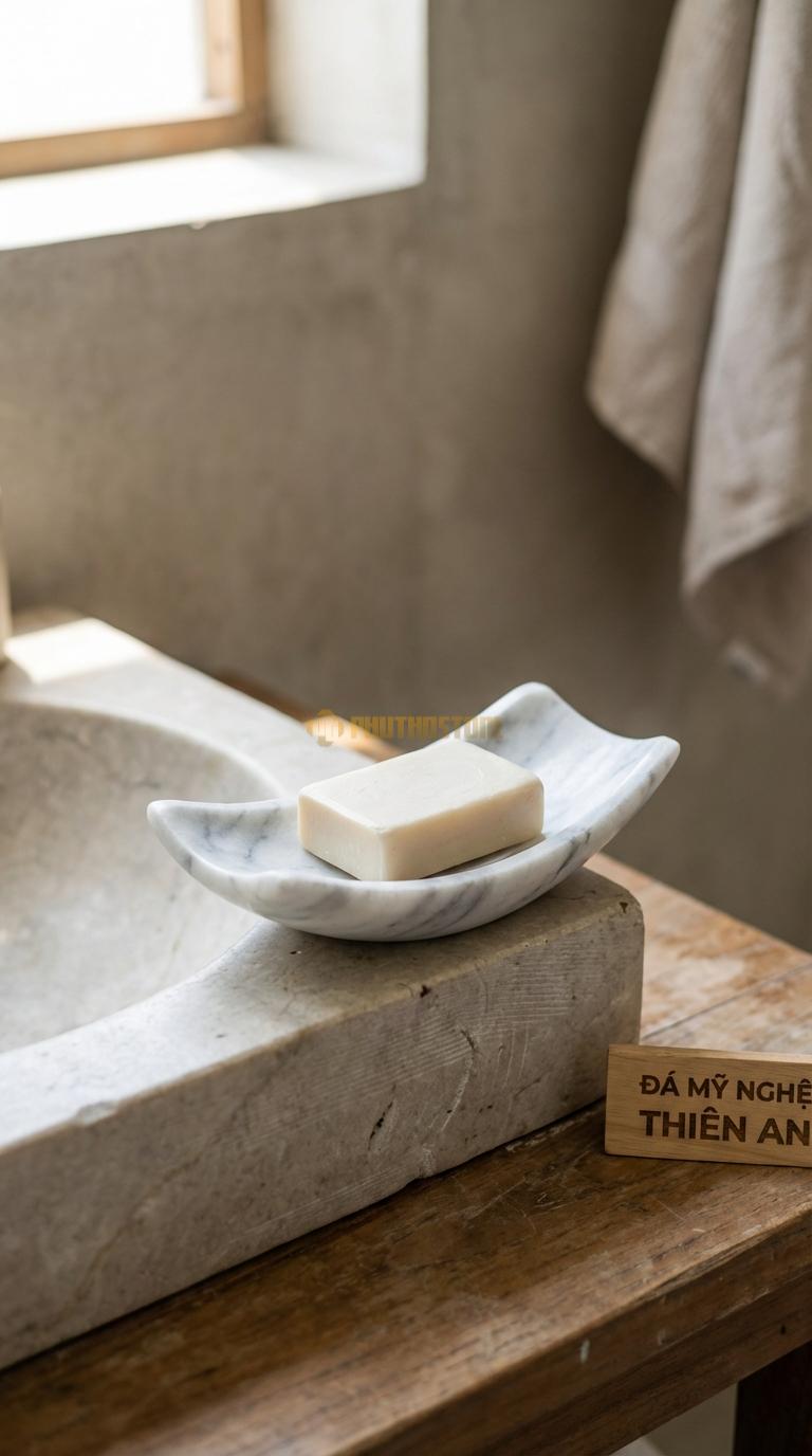 Đĩa Để Đá Trắng Xanh Xà Phòng Hình Thuyền Hai Đầu Vuốt Cao, Tạo Độ Cong Nghệ Thuật 16cm x 7cm x 3.5cm