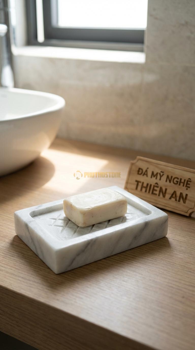 Đĩa Để Đá Trắng Xanh Xà Phòng Khía Rãnh Kim Cương Họa Tiết Quả Trám (Diamond Cut) Chống Trượt 13cm x 9cm x 2.5cm