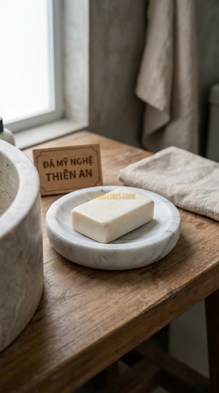 Đĩa Để Đá Trắng Xanh Xà Phòng Tròn Zen Dáng Như Một Chiếc Bát Dẹt Cực Tối Giản Đường Kính 12cm x H2.5cm