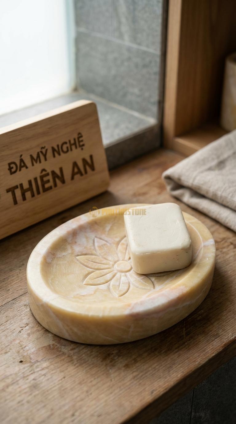 Đĩa Để Đá Vàng Nghệ An Xà Phòng Chạm Hoa Cúc Lòng Đĩa Chạm Hình Bông Cúc 8 Cánh Đường Kính 11cm x H3cm