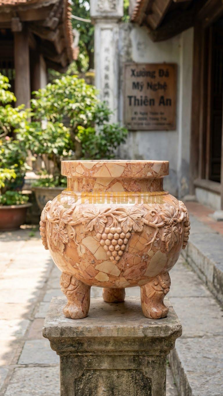 Đỉnh Đá Chùm Nho Đá Hồng: Họa Tiết Dây Nho Quấn Quanh Thân 50 Cm