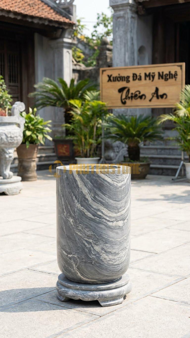 Đỉnh Đá Trơn Hiện Đại Đá Vân Mây: Dáng Hình Trụ Đứng, Tối Giản Cao Cấp 55 Cm