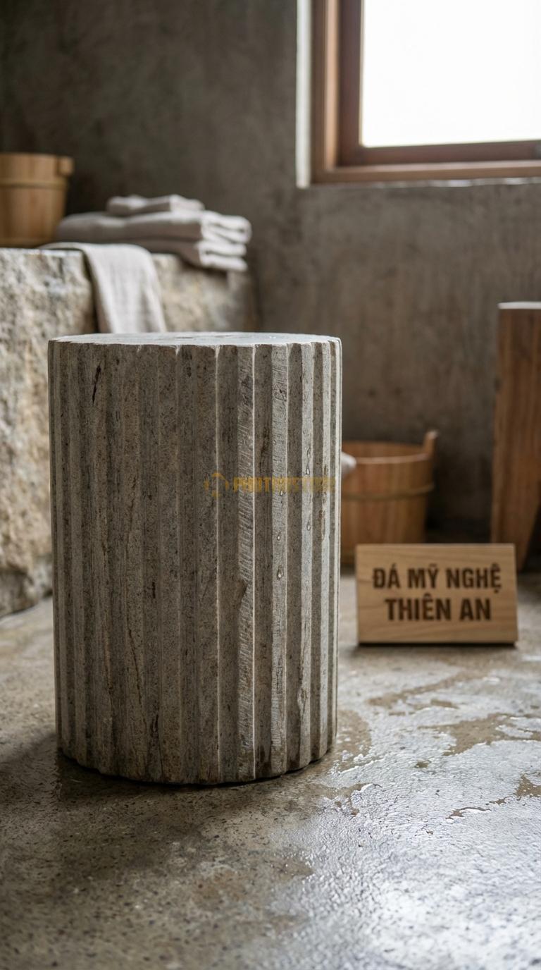 Đôn Đá Granite Trụ Tròn Soi Rãnh Toàn Thân Soi Rãnh Dọc Kiểu Cột Hy Lạp Đường Kính 28cm x H44cm