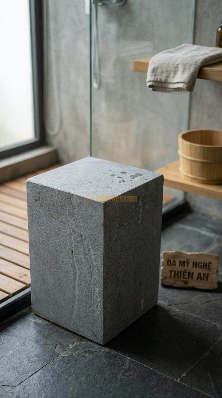 Đôn Đá Granite Vuông Minimalist Hình Khối Lập Phương Trơn Mài Bóng Các Mặt 30cm x 30cm x H45cm
