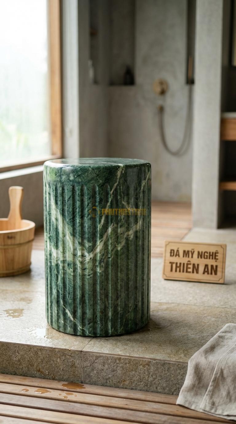 Đôn Đá Xanh Ấn Trụ Tròn Soi Rãnh Toàn Thân Soi Rãnh Dọc Kiểu Cột Hy Lạp Đường Kính 28cm x H44cm