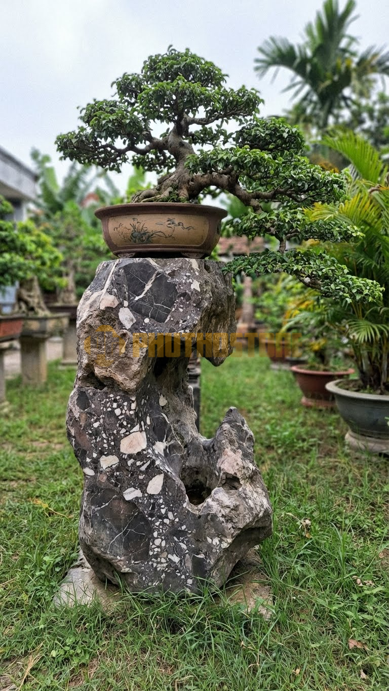 Đôn Kê Cây Cảnh Đá Da Báo Sanh Phúc Am Dáng Long – Dài 50cm, Rộng 50cm, Cao 1M2