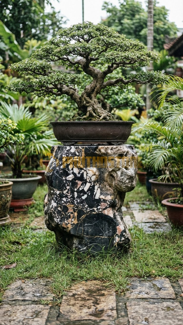 Đôn Kê Cây Cảnh Đá Da Báo Si Bông Tay Tán Rộng – Dài 70cm, Rộng 50cm, Cao 40cm