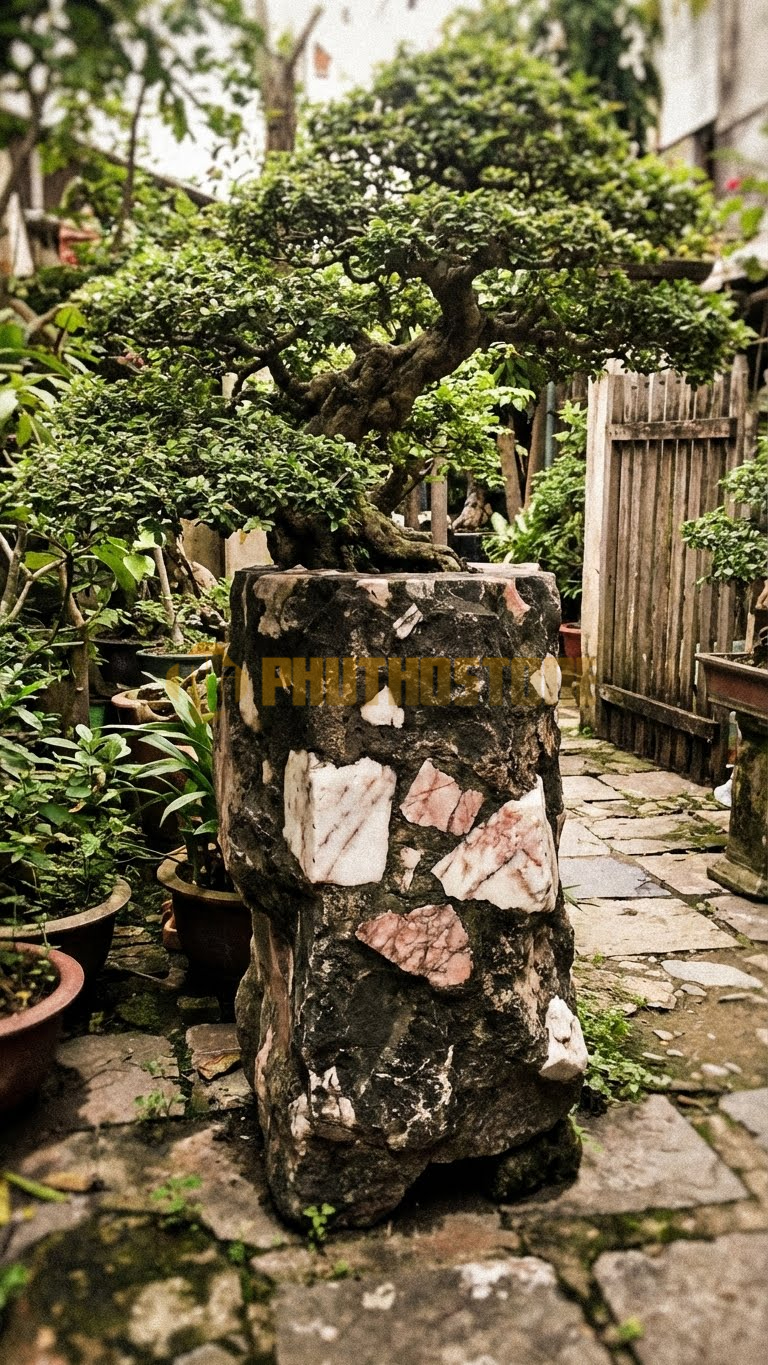 Đôn Kê Cây Cảnh Đá Da Báo Si Búp Đỏ Ôm Đá – Dài 50cm, Rộng 40cm, Cao 60cm