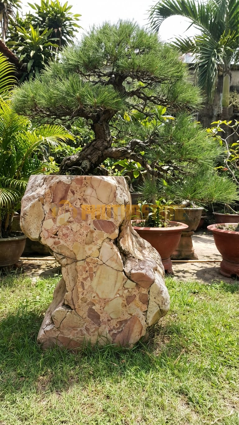 Đôn Kê Cây Cảnh Đá Hồng Thông Nhựa Dáng Bạt Phong – Dài 50cm, Rộng 40cm, Cao 70cm